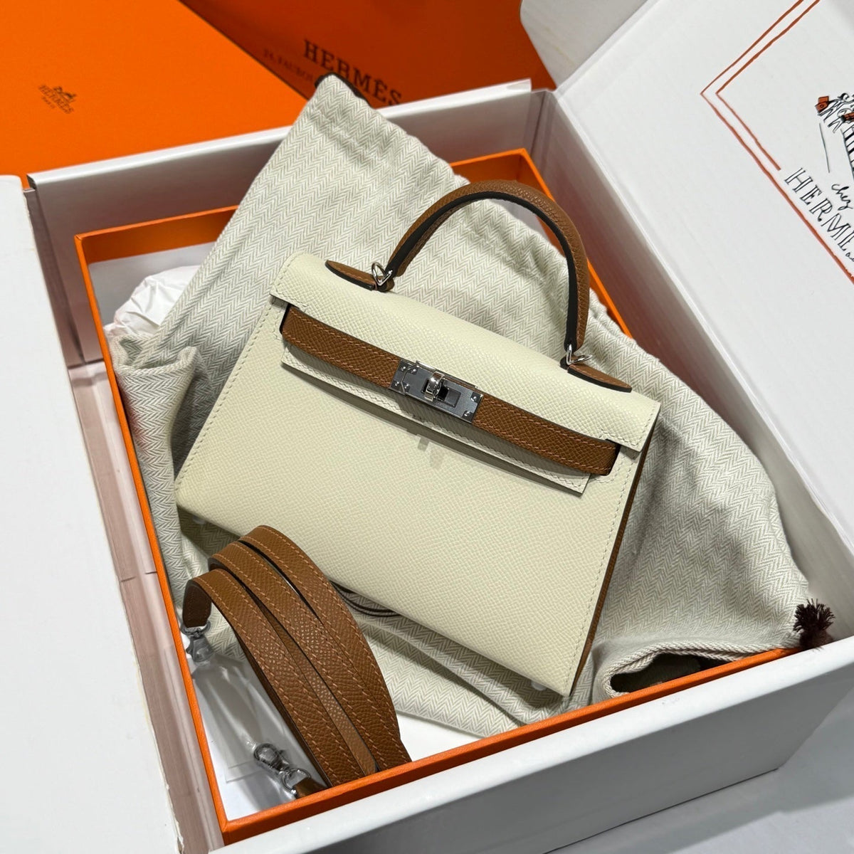 HM Mini Kelly 19 Beige mix Chocolate Epsom 243112