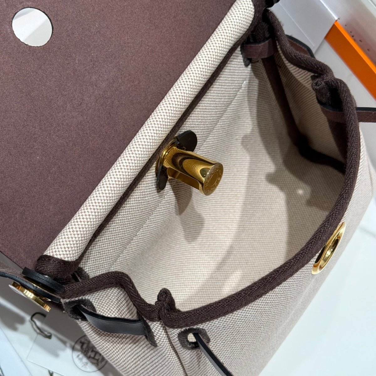 HM Mini Herbag Gold Buckle 20 Beige Canvas and Hunter Cowhide 243236