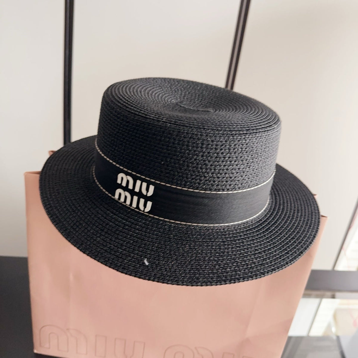 Miumiu Flat-Top Straw Hat 323449