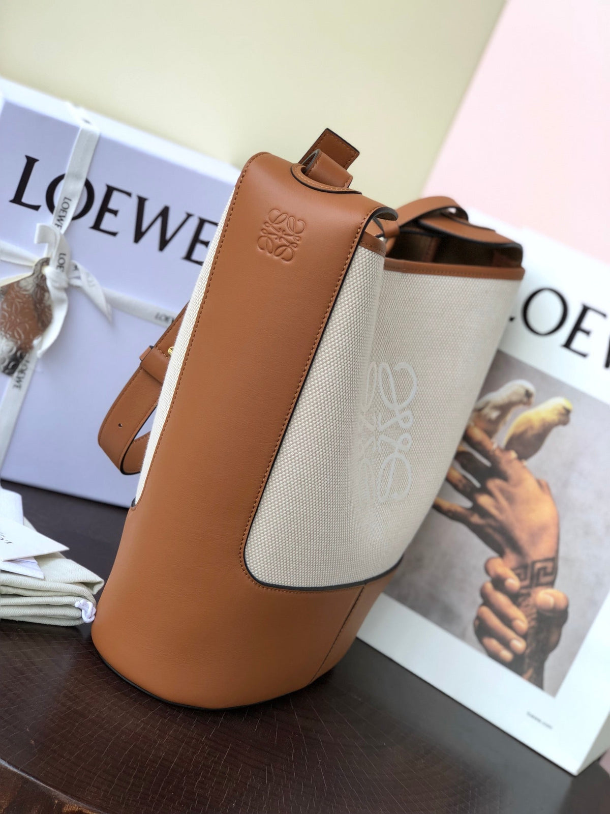Loewe Hobo Bucket Bag Brown mix Gray Leather Canvas 324468