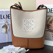 Loewe Hobo Bucket Bag Brown mix Gray Leather Canvas 324468