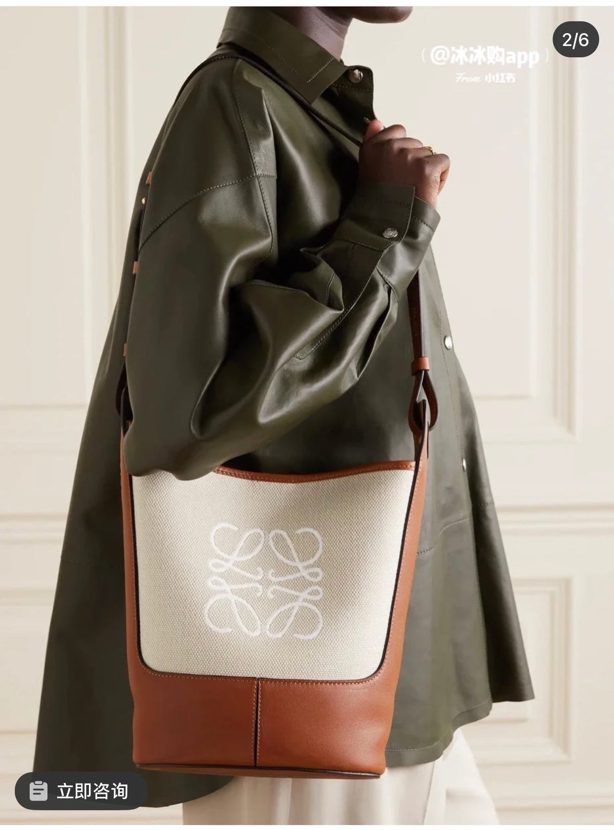 Loewe Hobo Bucket Bag Brown mix Gray Leather Canvas 324468
