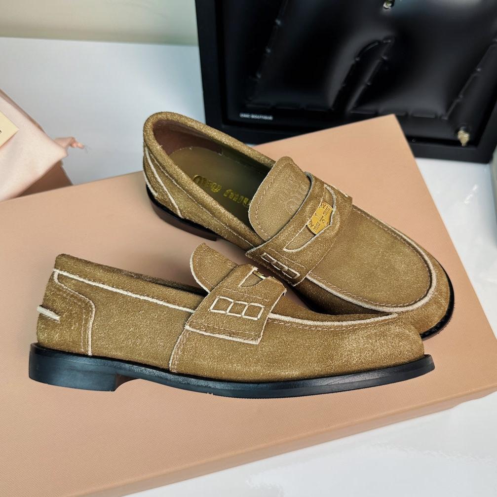 Miu Loafers Cinnamon Brown Suede