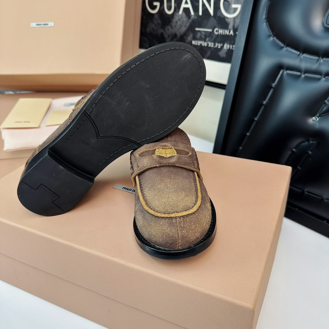 Miu Loafers Brown Peanut Suede