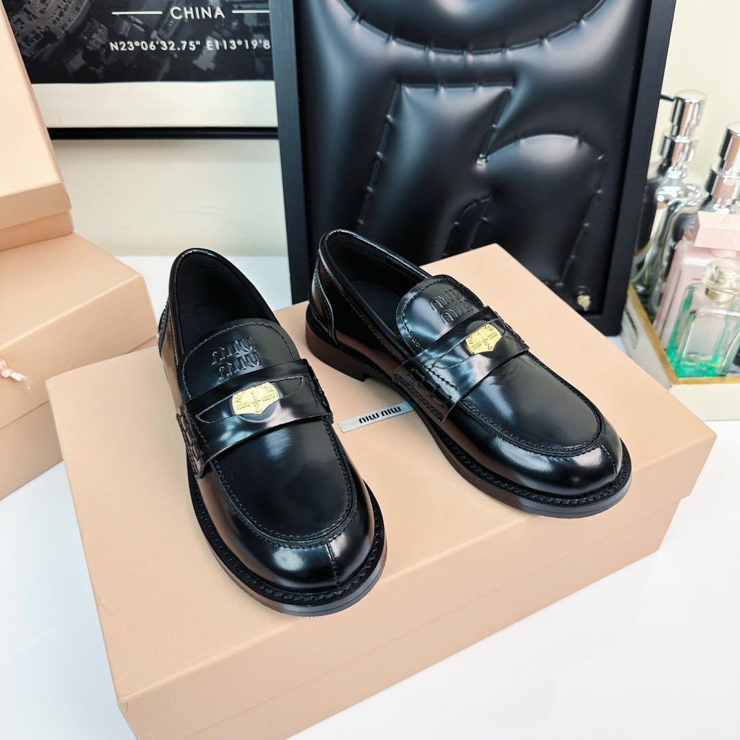 Miu Loafers Glossy Black Calfskin
