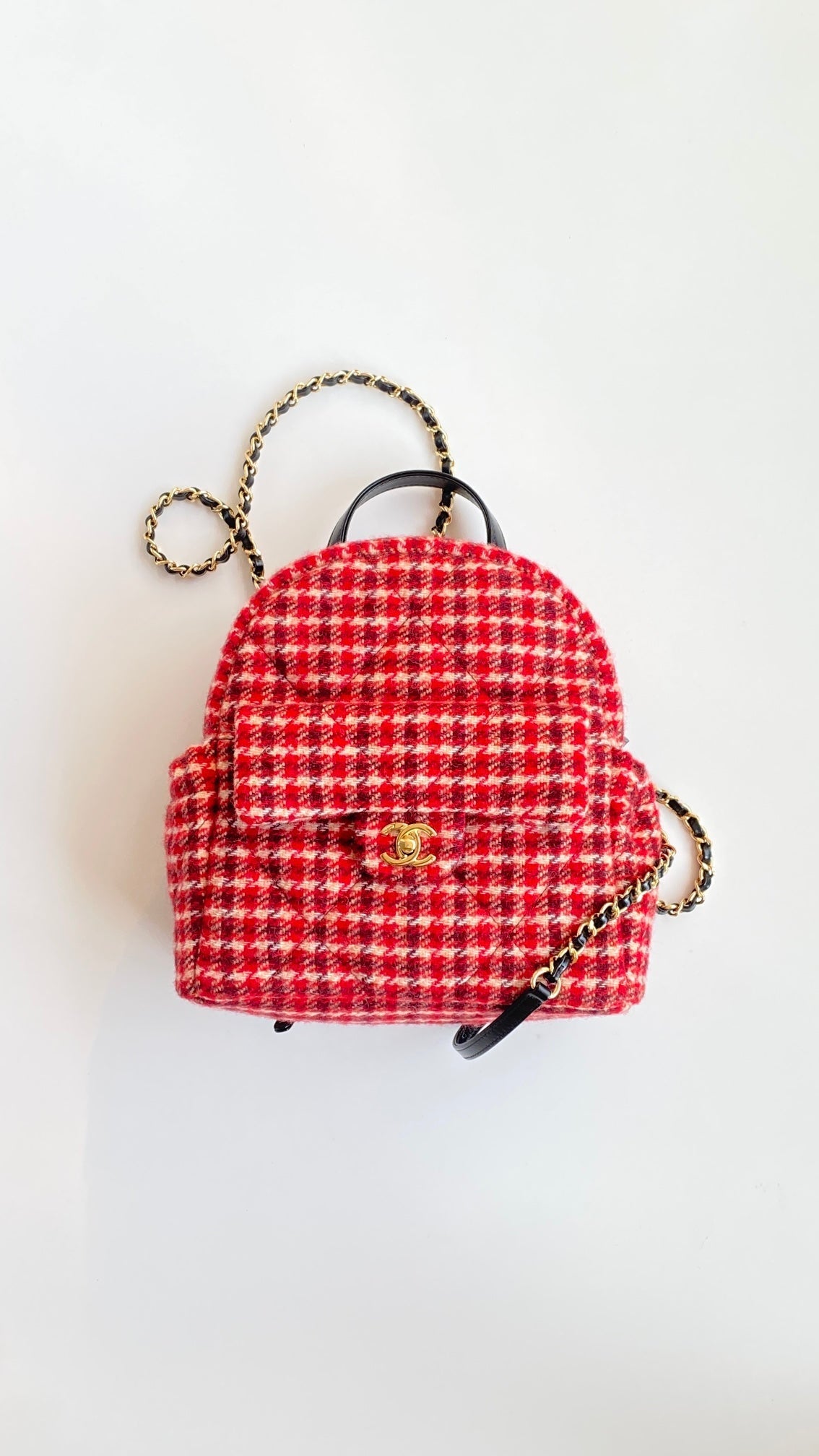 CC Houndstooth Backpack 28 Red Wool Tweed