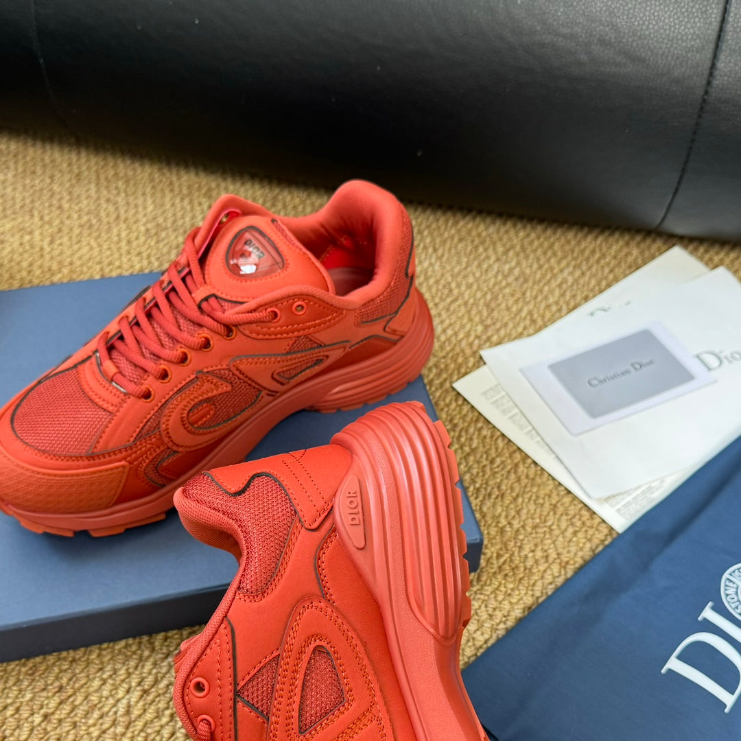 CD And Stone Island B30 Sneaker Red Orange Cowhide And Polyester Mesh Fabric