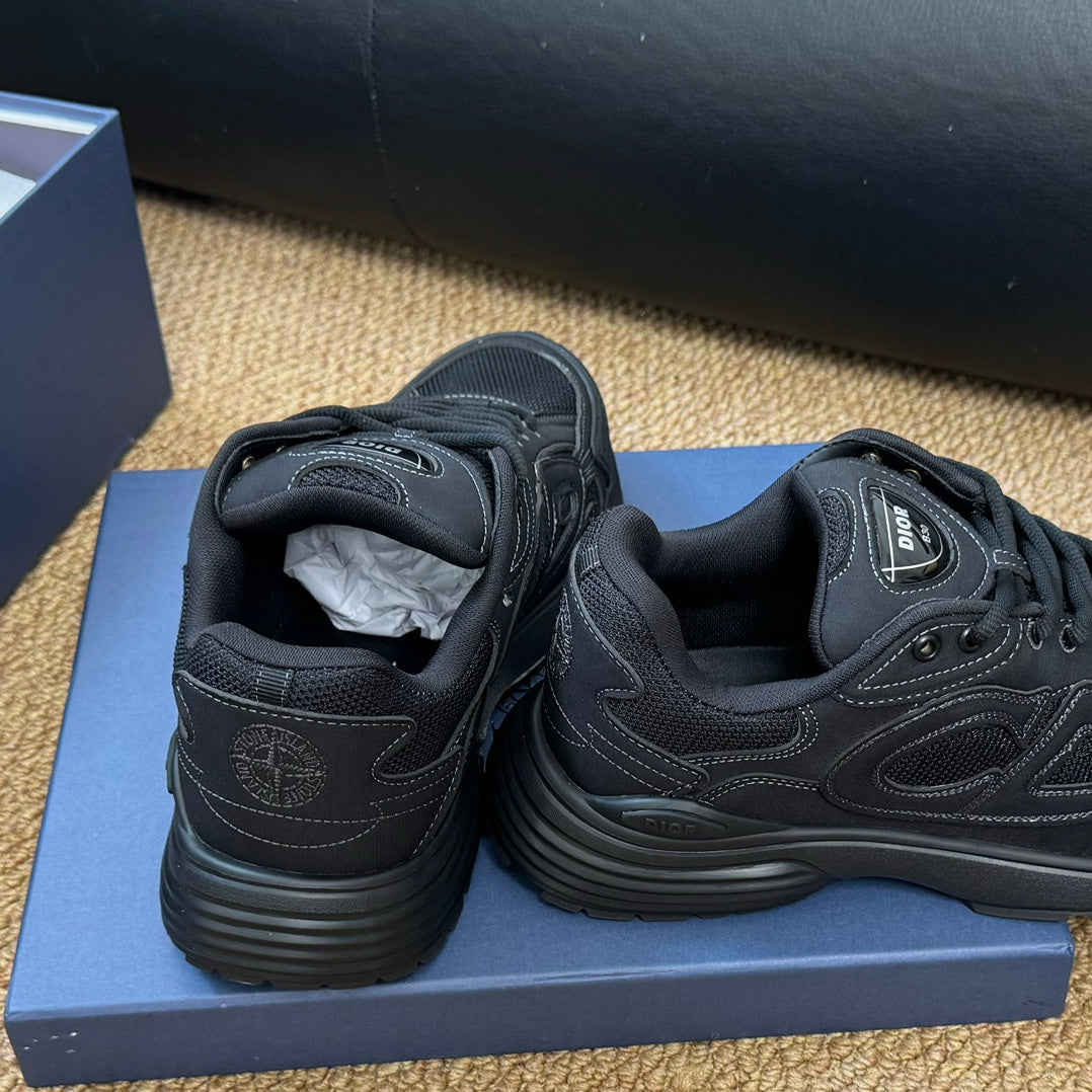 CD And Stone Island B30 Sneaker Black Cowhide And Polyester Mesh Fabric