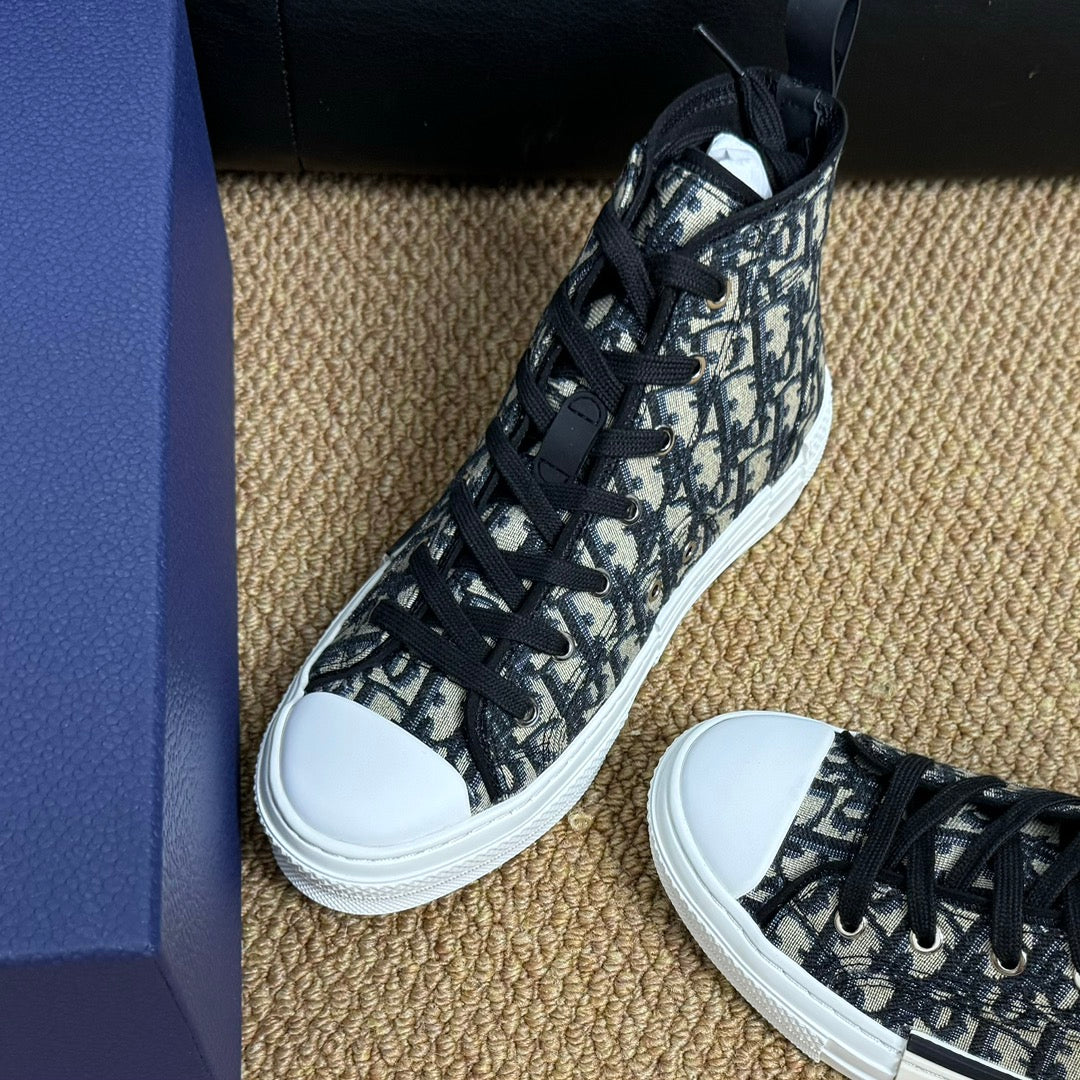 CD B23 High-Top Sneaker White Black Oblique Jacquard Fabric