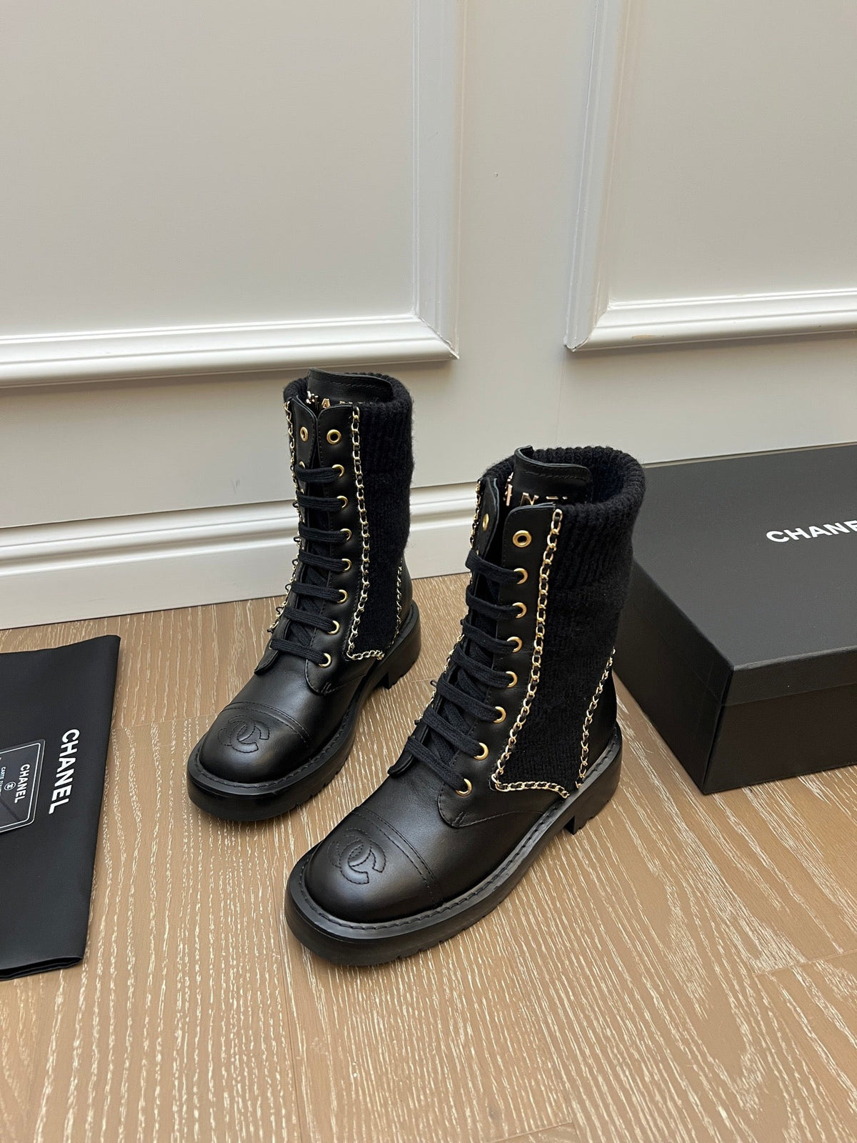 Chanel 2026 Double C Ankle Boots Wool Leather 194056