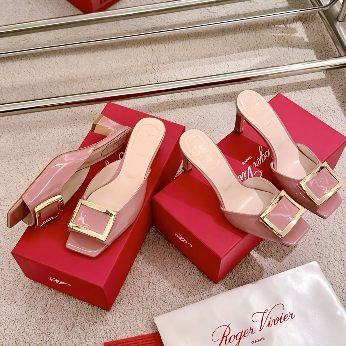 Viv Retro Modern Mules Pink Cowhide Leather 261717