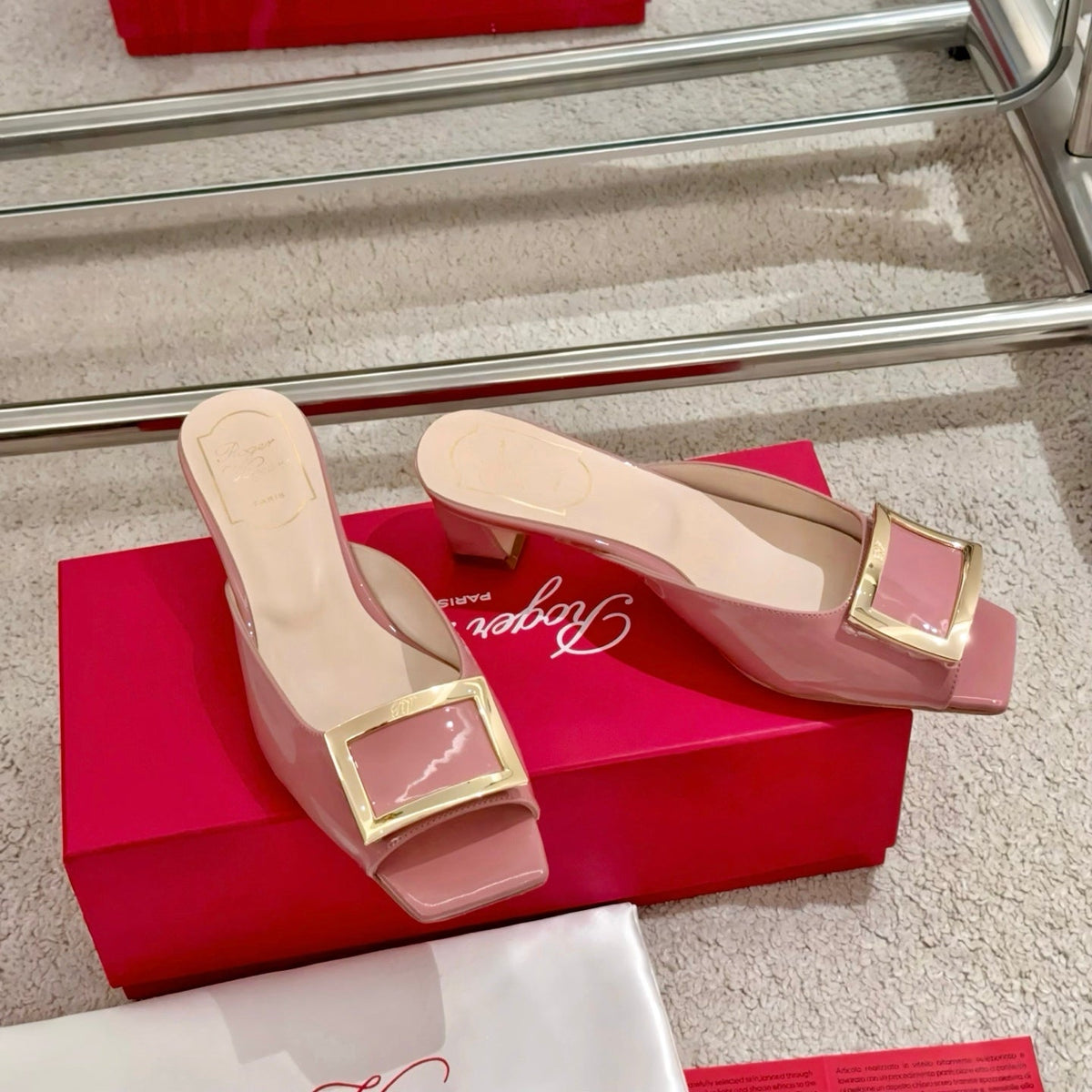 Viv Retro Modern Mules Pink Cowhide Leather 261717