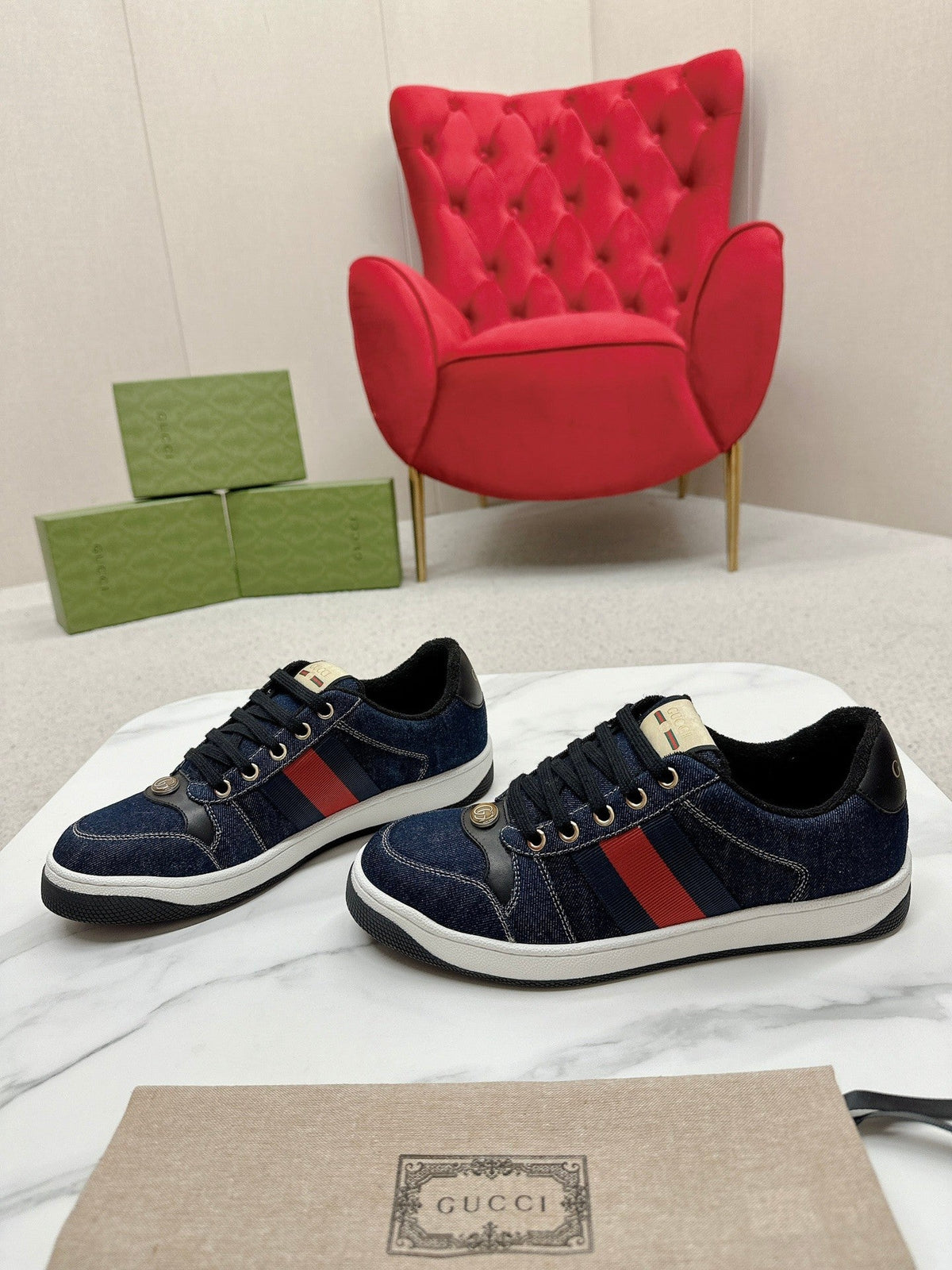 GG WOMEN'S SCREENER TRAINER DENIM CALFSKIN