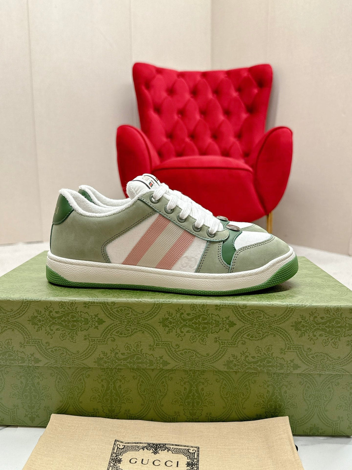 GG Sneaker Khaki Suede Green Calfskin