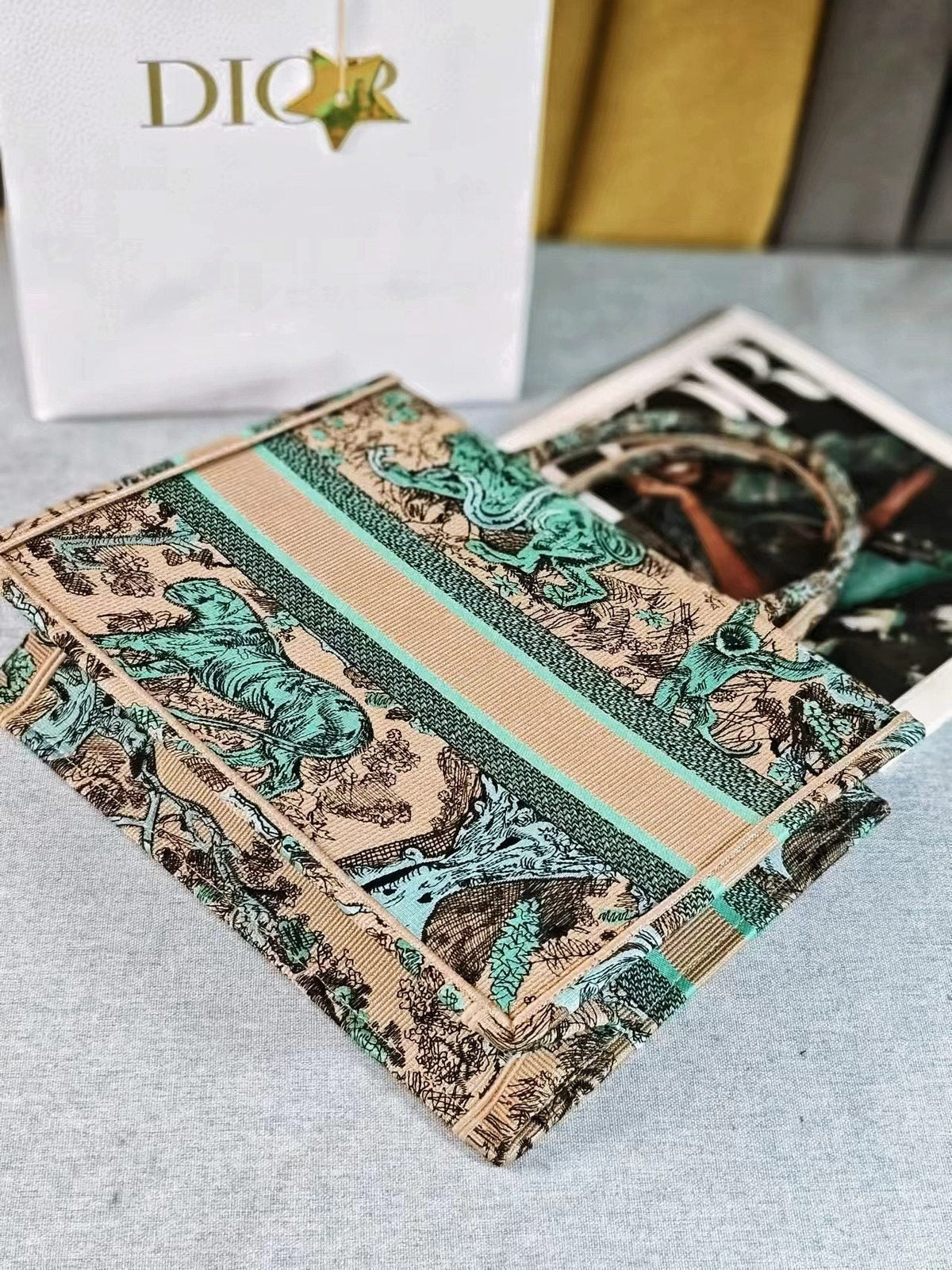 medium dioriviera book tote 36 tiffany blue tiger embroidery canvas