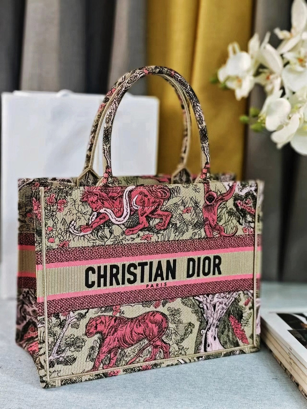 medium dioriviera 36 pink beige tiger embroidery canvas