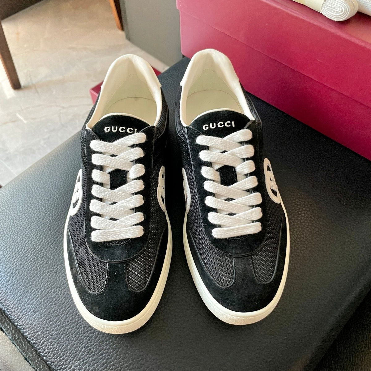 GG 26 Sneaker Black White Suede Sheepskin 632811