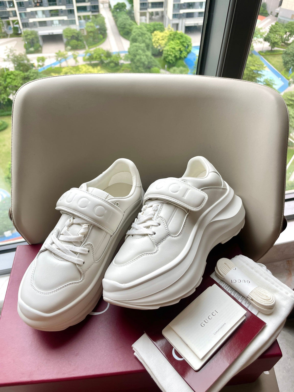 GG 26 Platform Sneaker White Sheepskin 632854