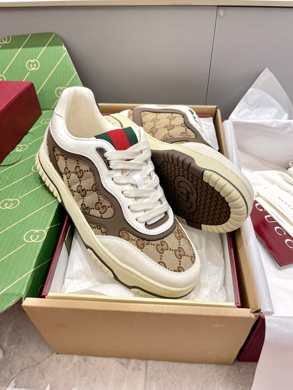 GG 26 Sneaker White Beige Brown Canvas Suede 632876