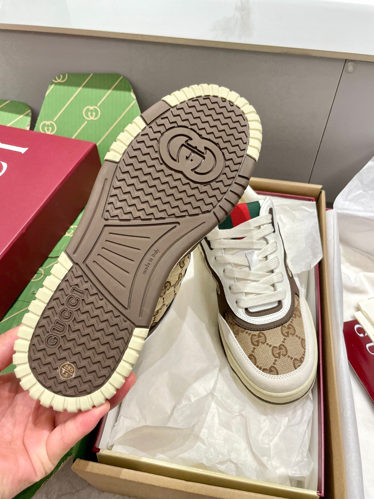GG 26 Sneaker White Beige Brown Canvas Suede 632876