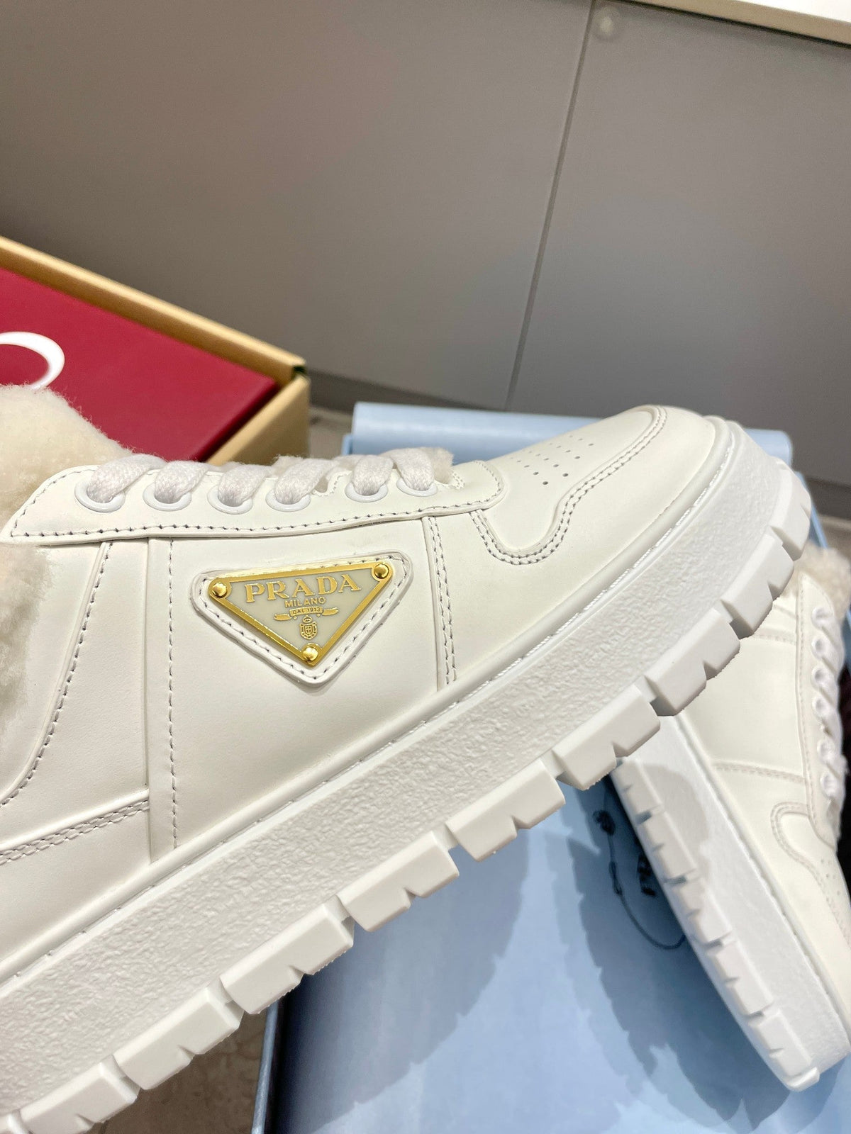 Pra 2025 Sneaker White Calfskin Wool 555234
