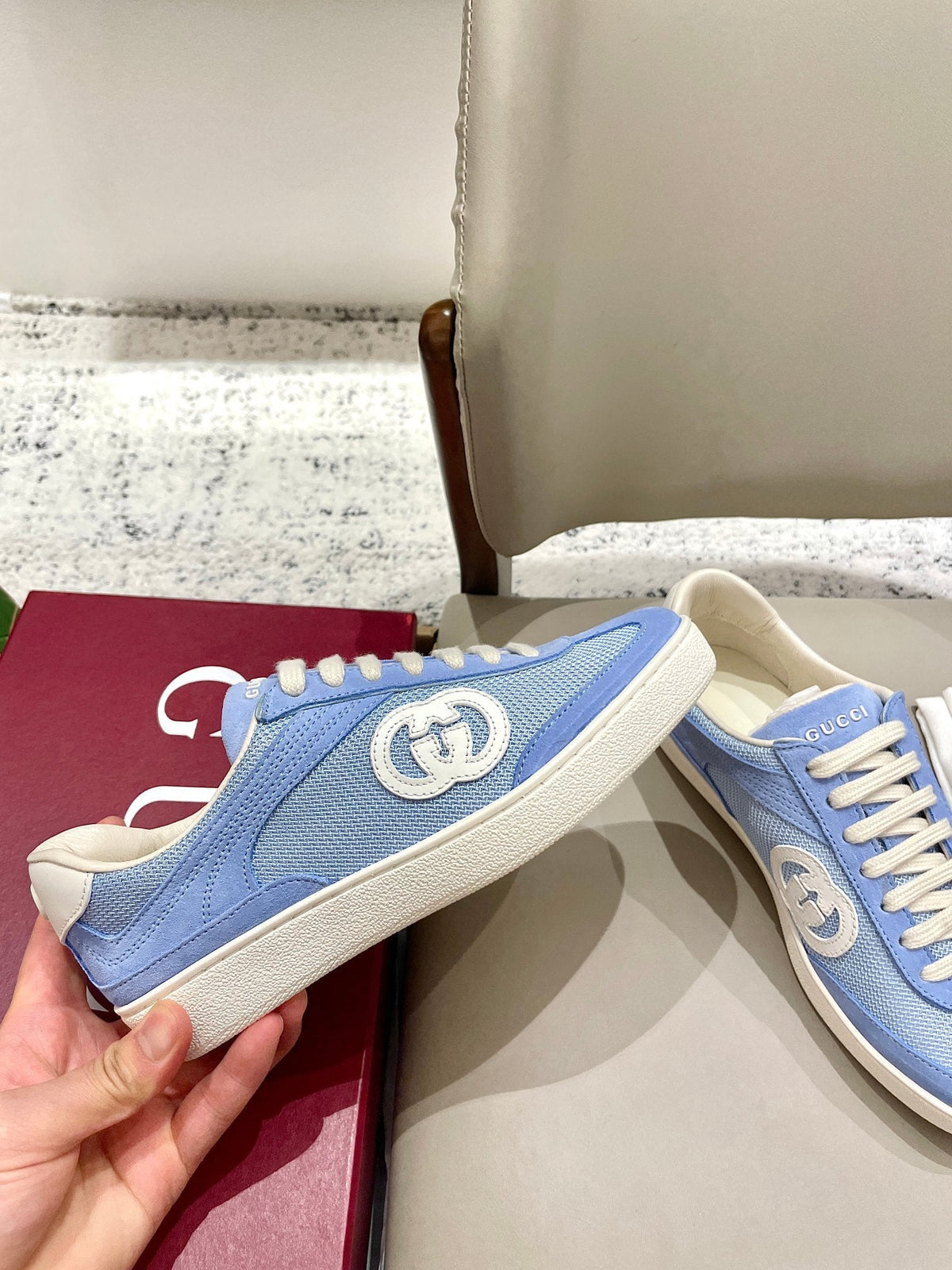 GG 26 Sneaker Baby Blue Canvas Suede 632818