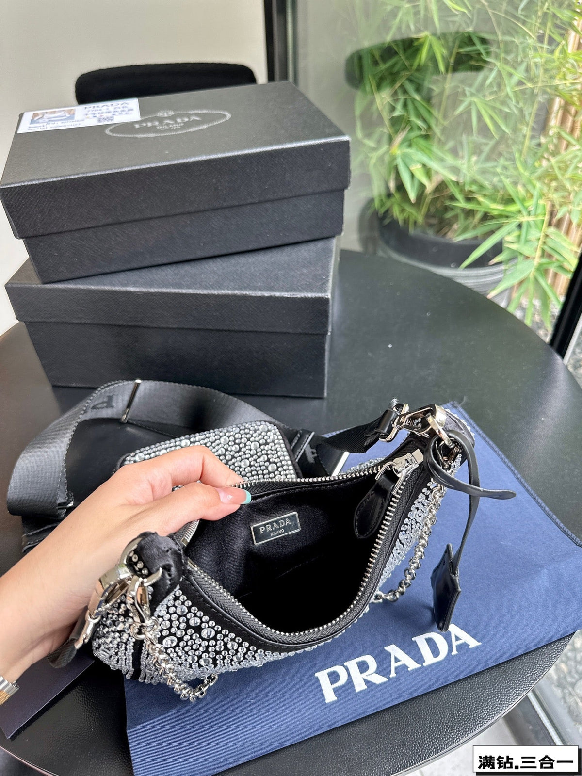 PRA 22 SATIN MINI-BAG WITH FULLY RHINSTONES