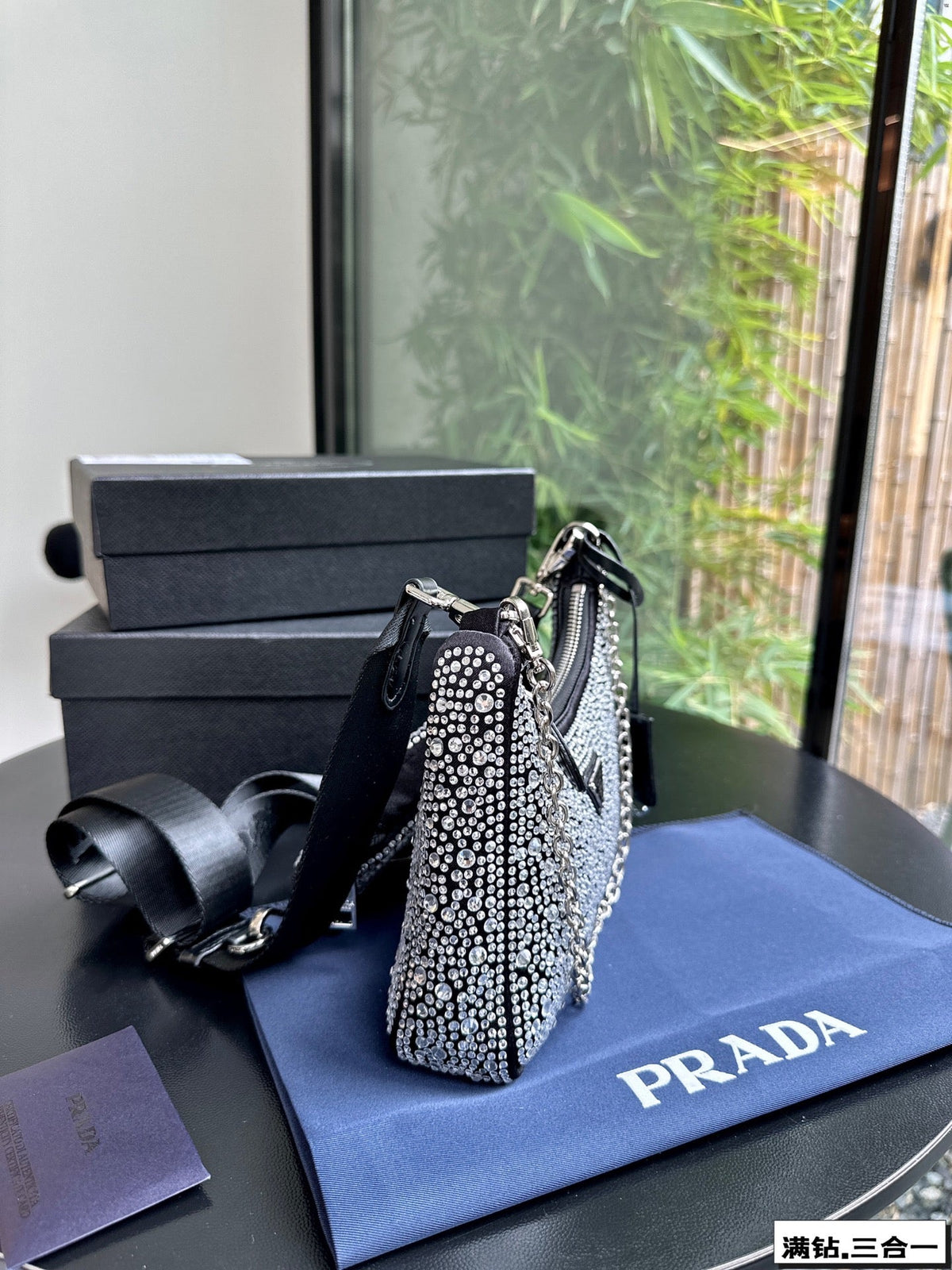 PRA 22 SATIN MINI-BAG WITH FULLY RHINSTONES