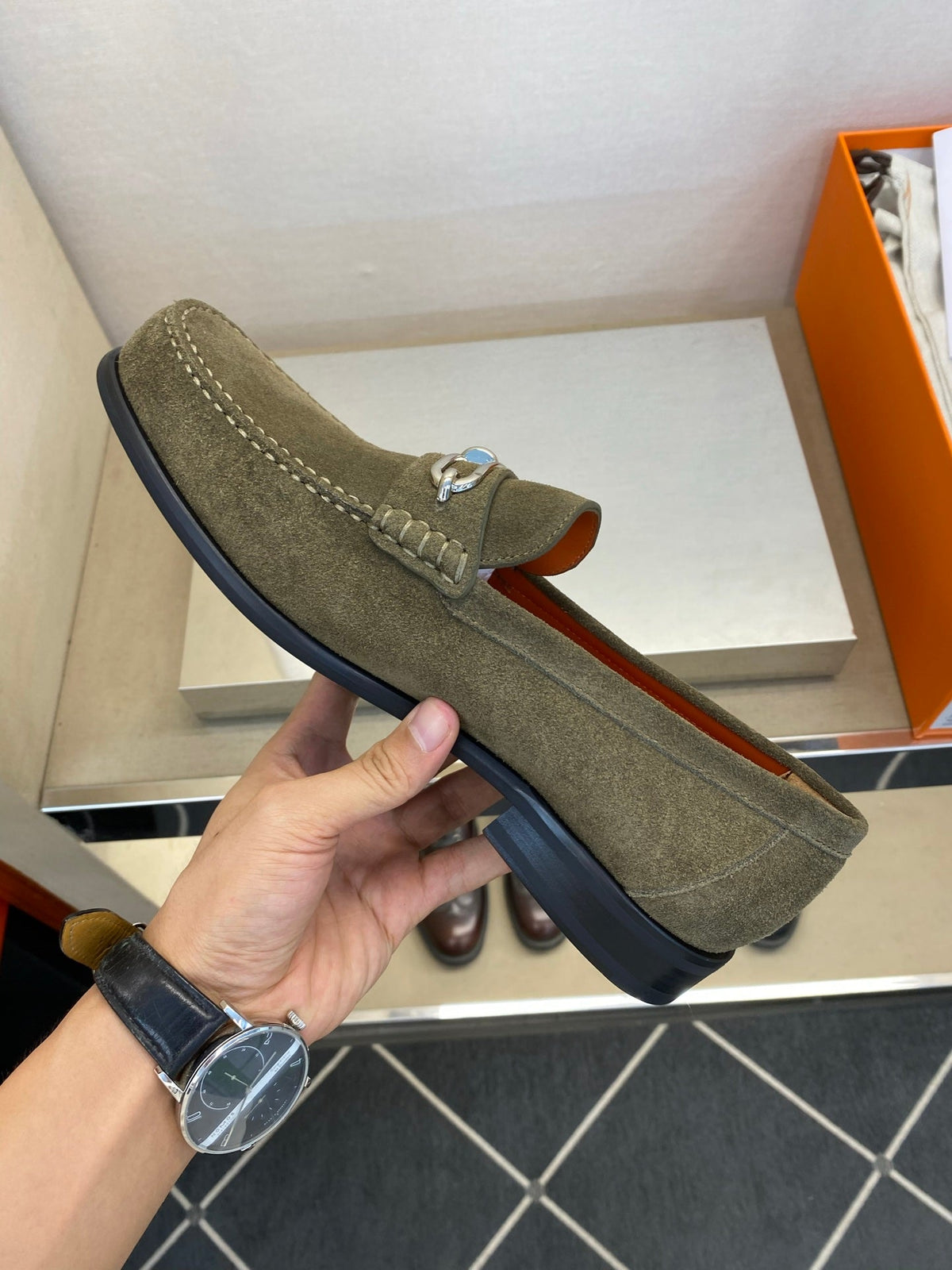 HM Men's Colette Loafer Olive Green Suede 680423