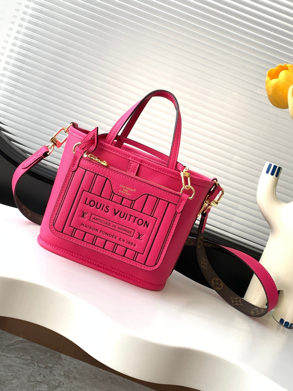 Neverfull 24 Bandoulière Inside Out BB Red Calfskin