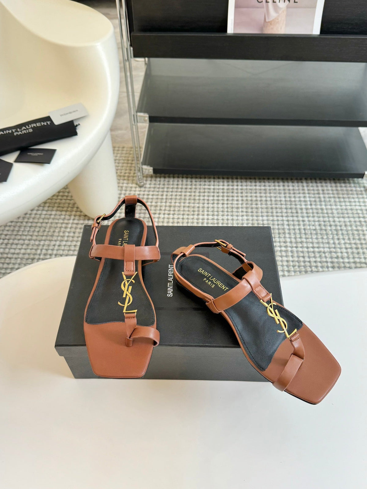 SL CASSANDRA ONE SANDAL FLAT CIDER CALFSKIN