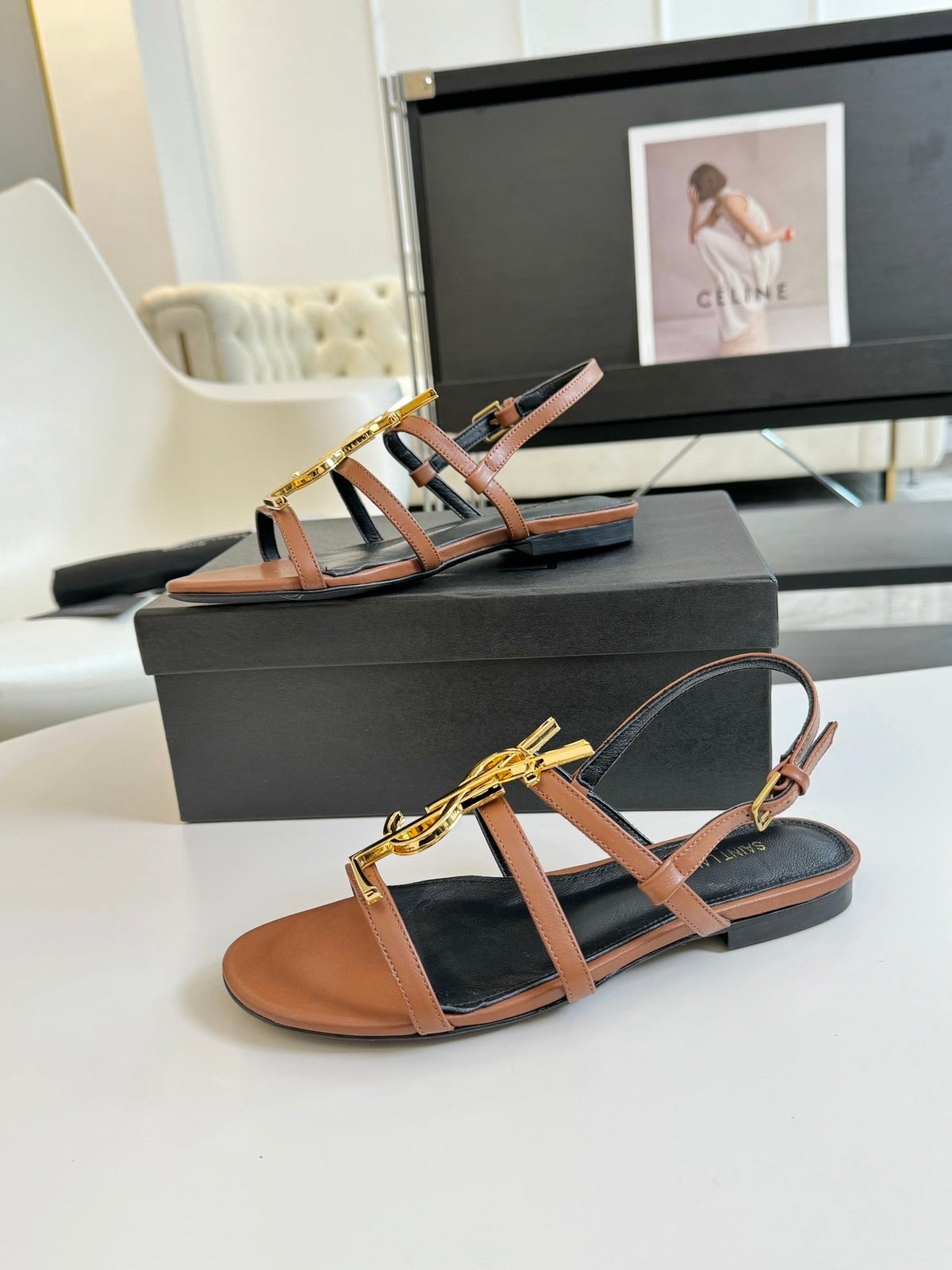 SL CASSANDRA TRIPLE SANDAL FLAT CIDER CALFSKIN
