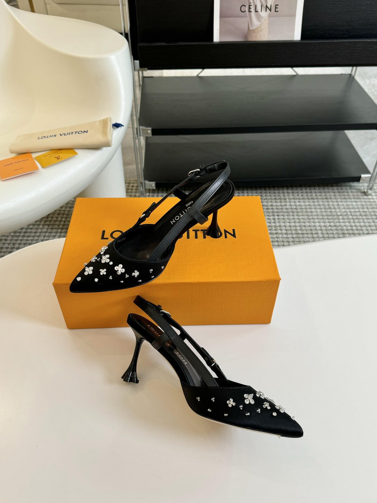 LV Blossom Slingback Pump 75mm Black Lambskin