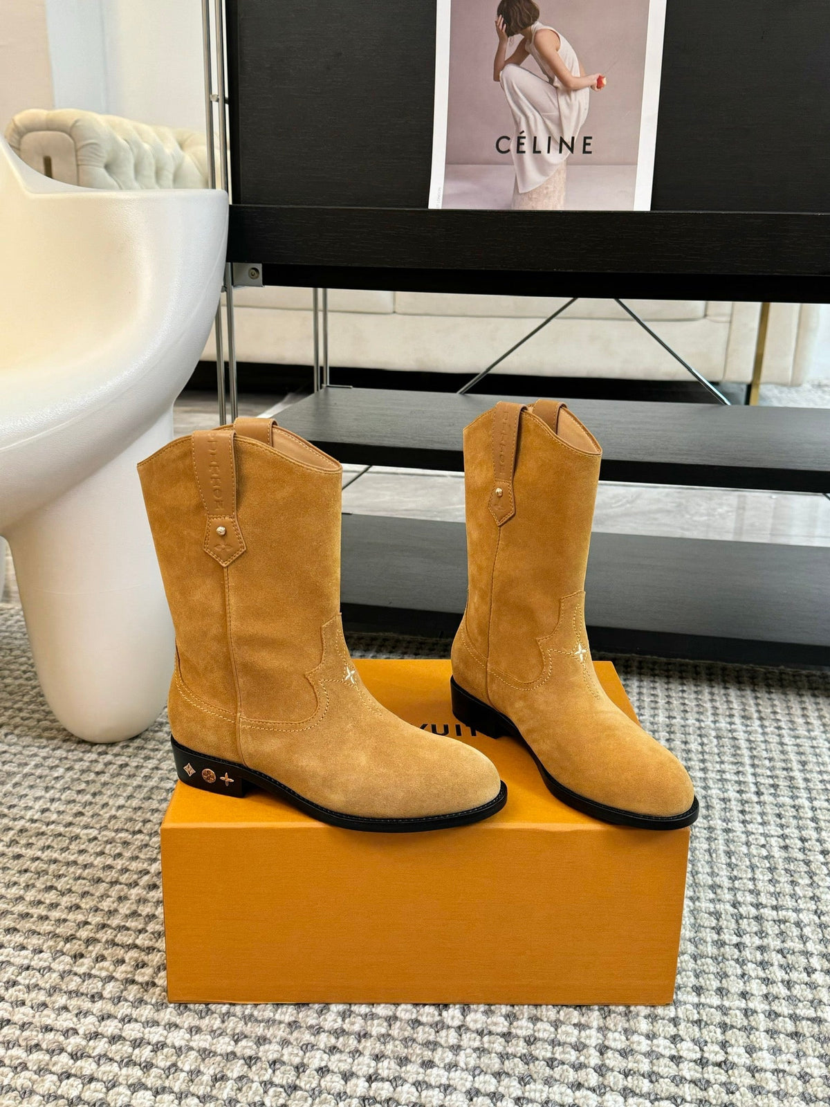 LV Rider Boot Brown Yellow Suede