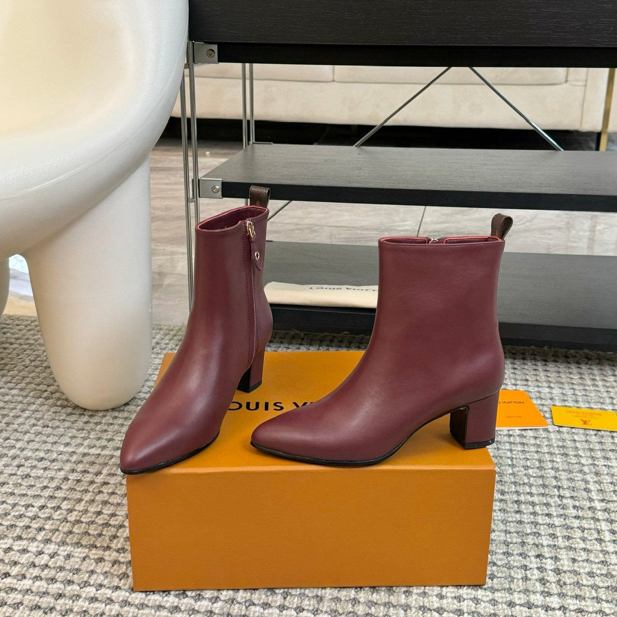 LV Ankle Boots 60mm Wine Red Cowhide