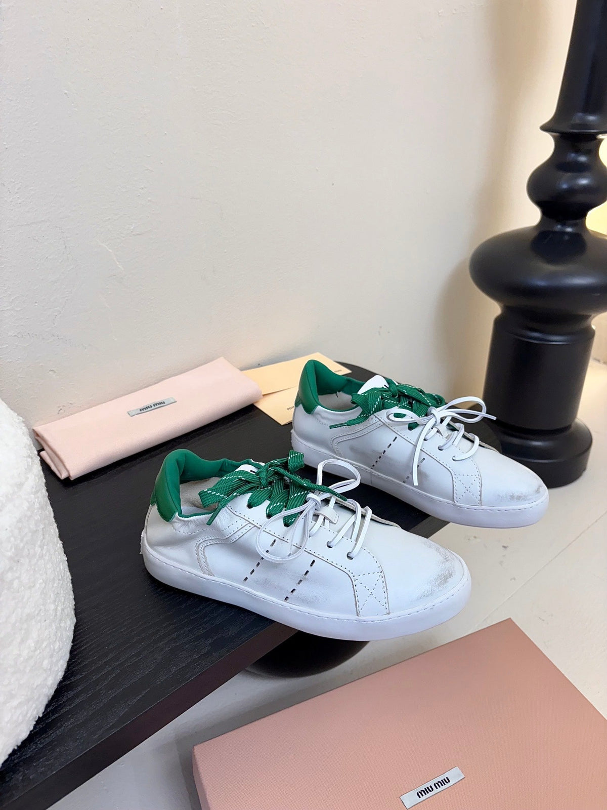 Miu 25C Sneakers White mix Green Leather 235747