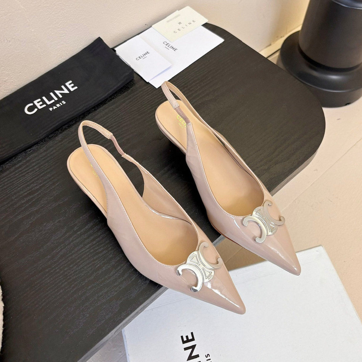 CELINE Alma Triomphe Slingback Nude Patent Calfskin 235703