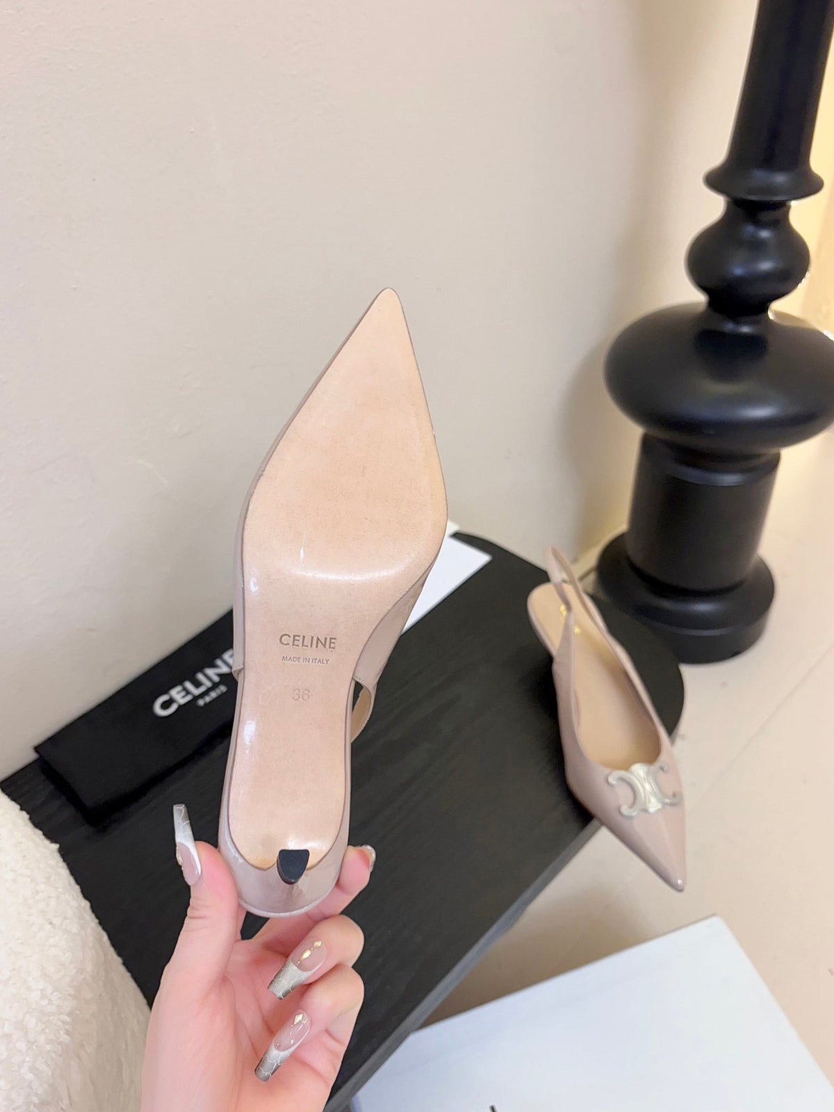 CELINE Alma Triomphe Slingback Nude Patent Calfskin 235703