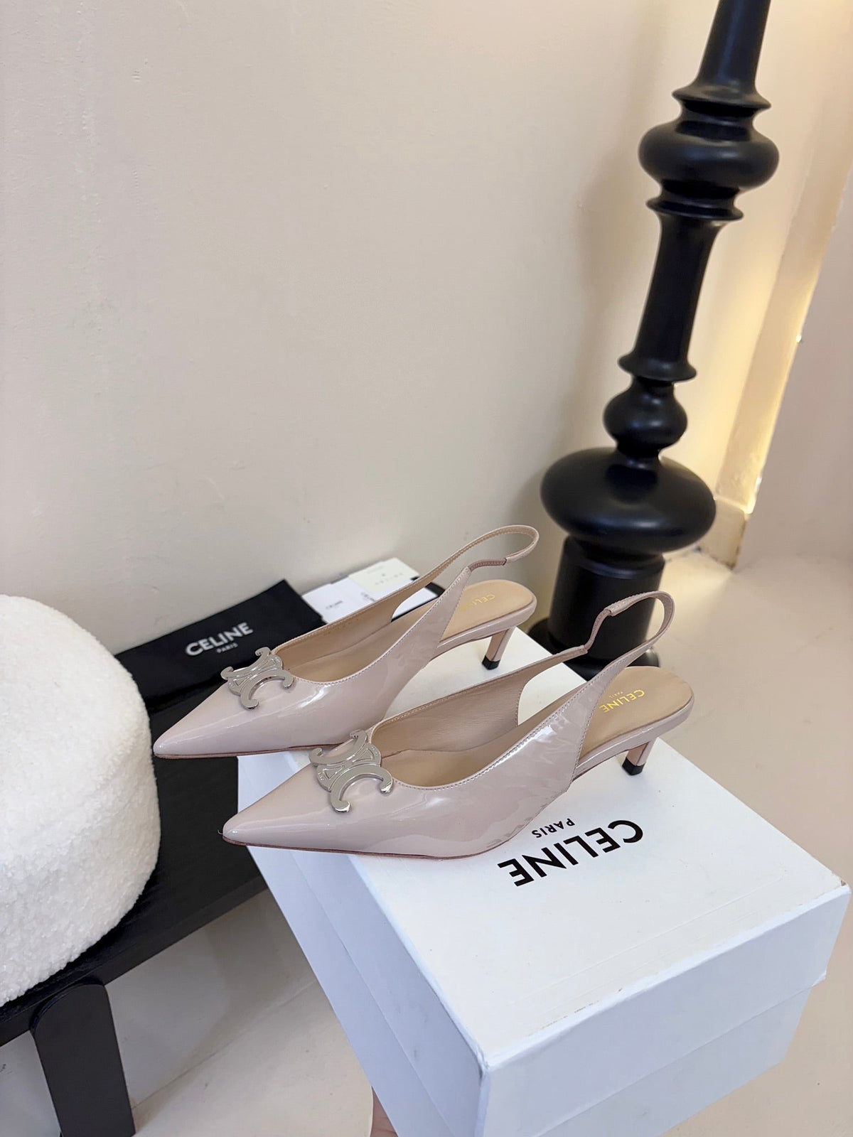CELINE Alma Triomphe Slingback Nude Patent Calfskin 235703