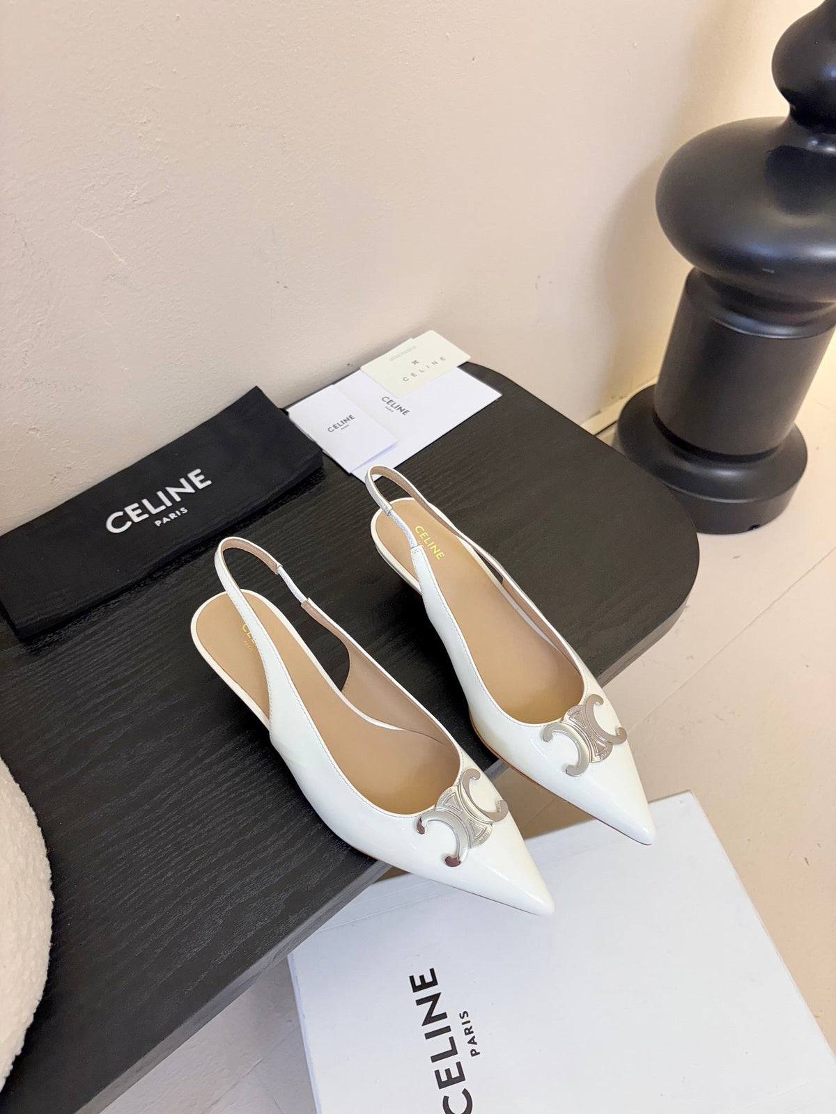 CELINE Alma Triomphe Slingback White Patent Calfskin 235706