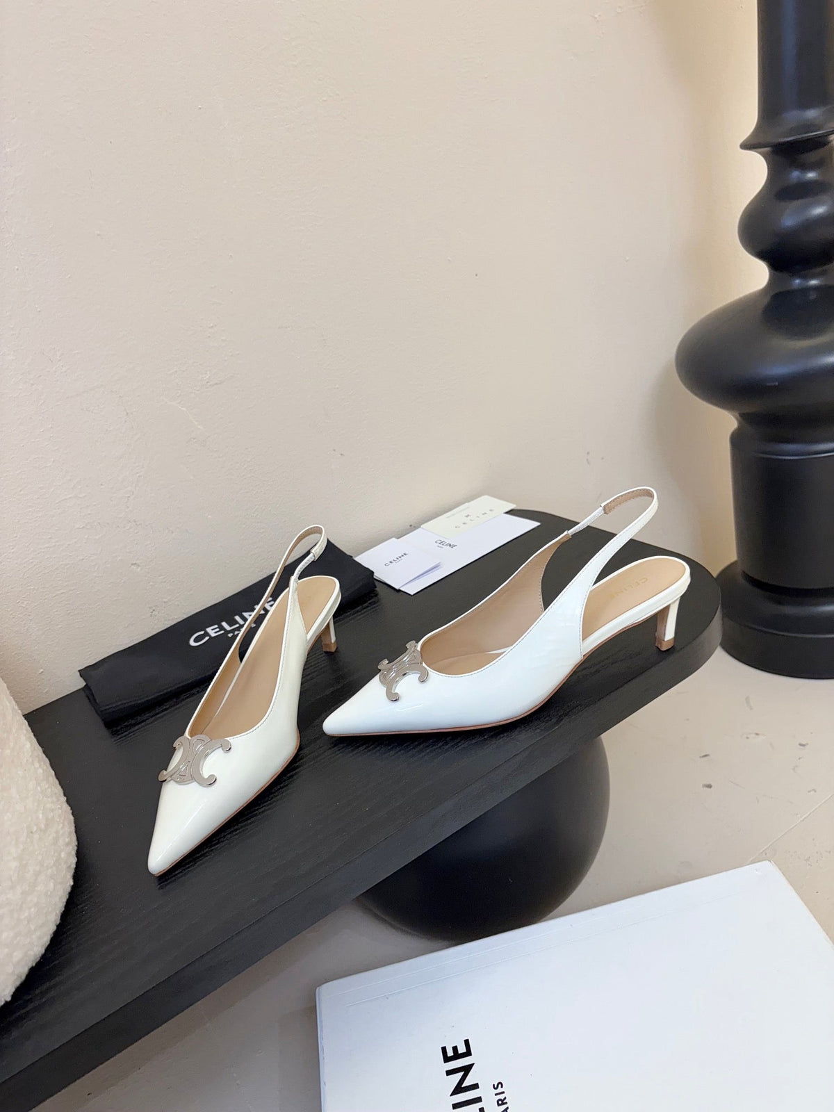 CELINE Alma Triomphe Slingback White Patent Calfskin 235706