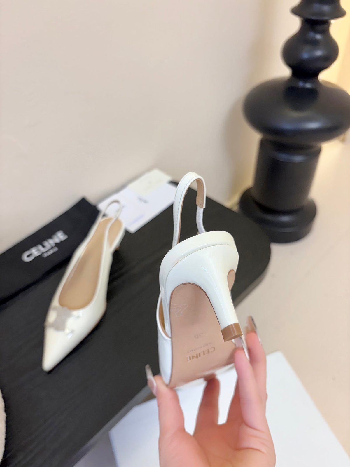 CELINE Alma Triomphe Slingback White Patent Calfskin 235706