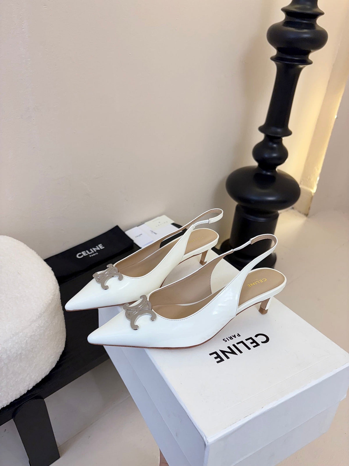CELINE Alma Triomphe Slingback White Patent Calfskin 235706