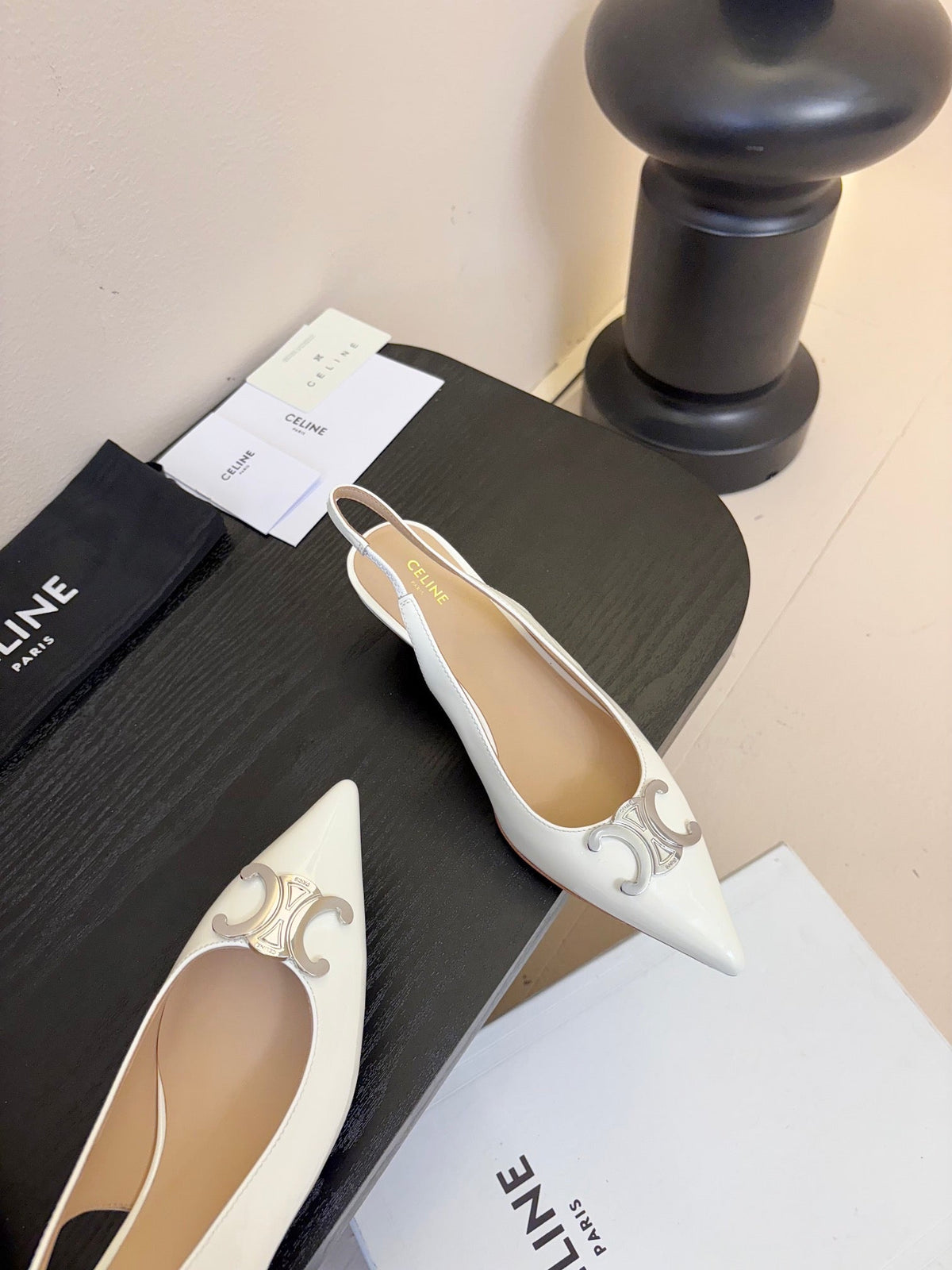 CELINE Alma Triomphe Slingback White Patent Calfskin 235706