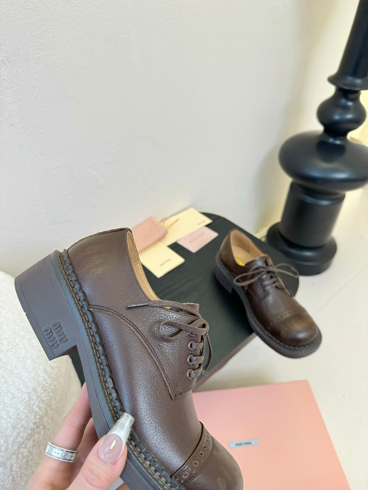 Miu 25C Chunky Oxfords Brown Calfskin 235813