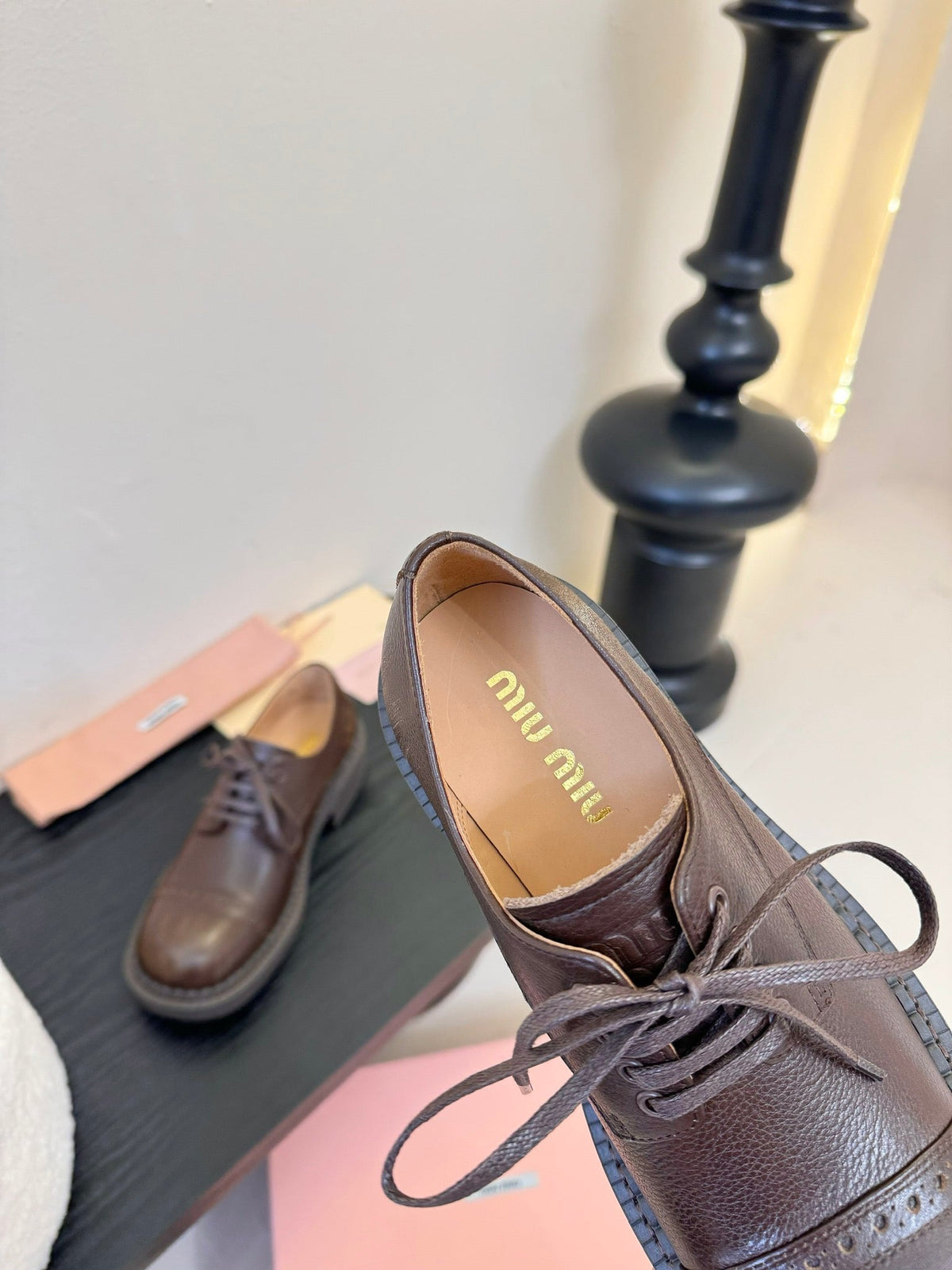 Miu 25C Chunky Oxfords Brown Calfskin 235813
