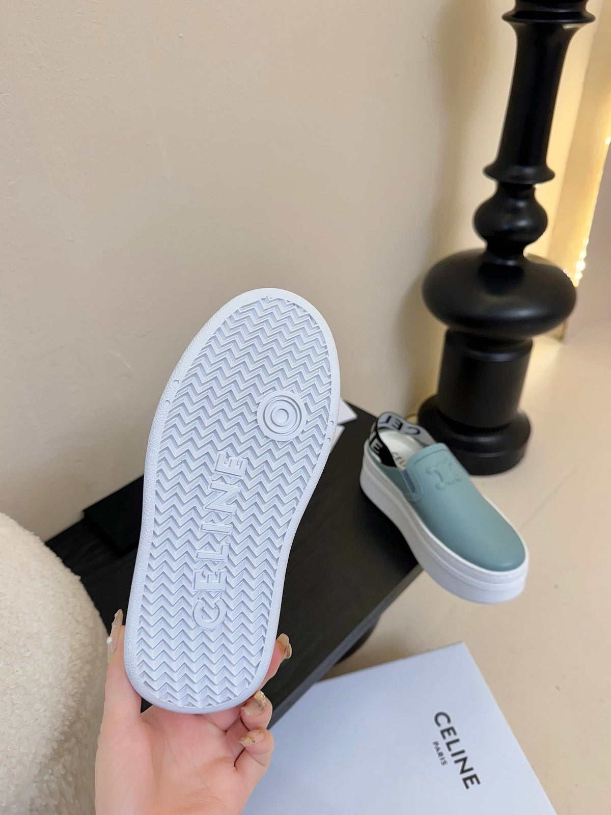 CELINE Block Wedge Mule Baby Blue Calfskin 235718