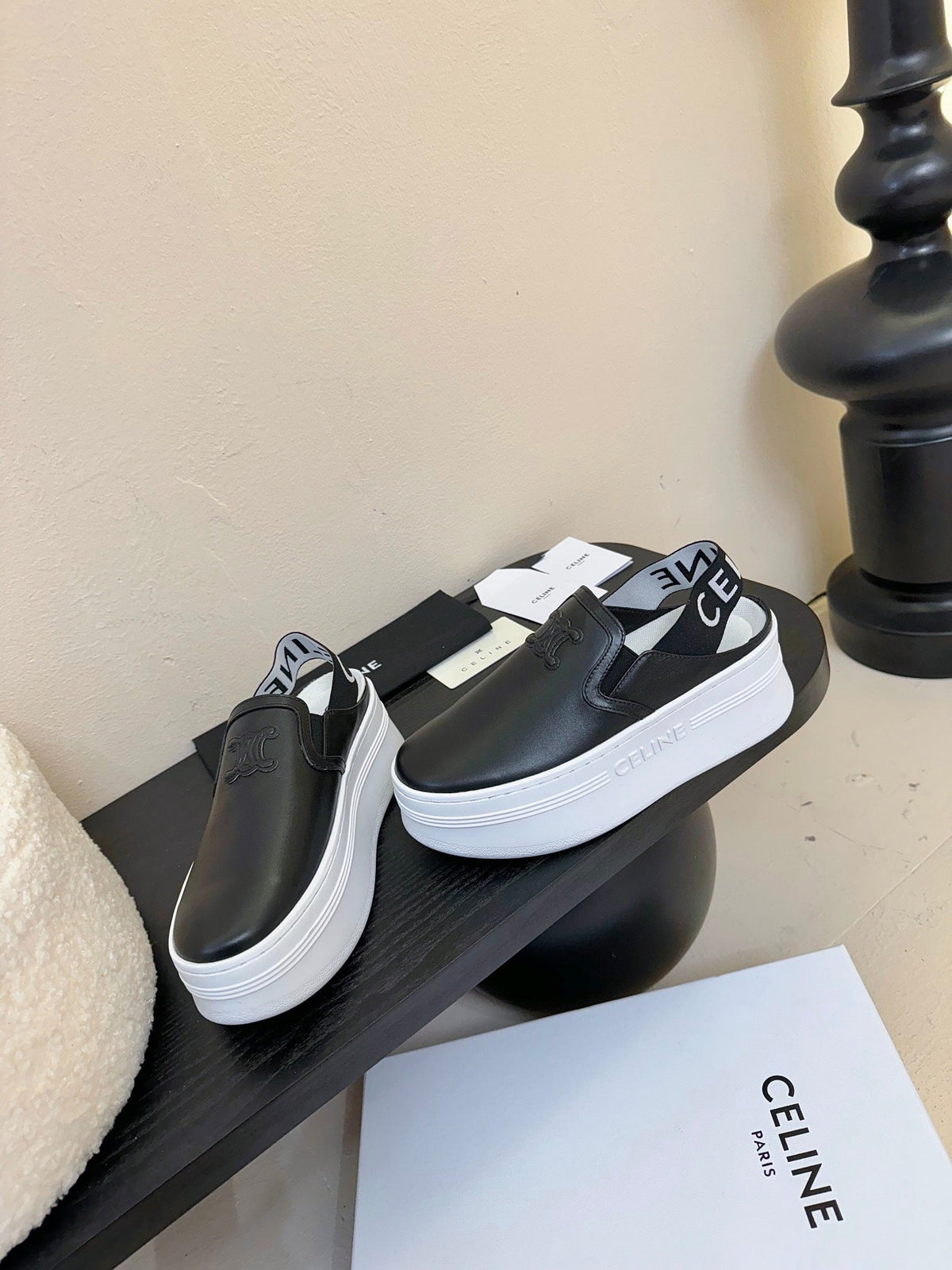 CELINE Block Wedge Mule Black Calfskin 235720