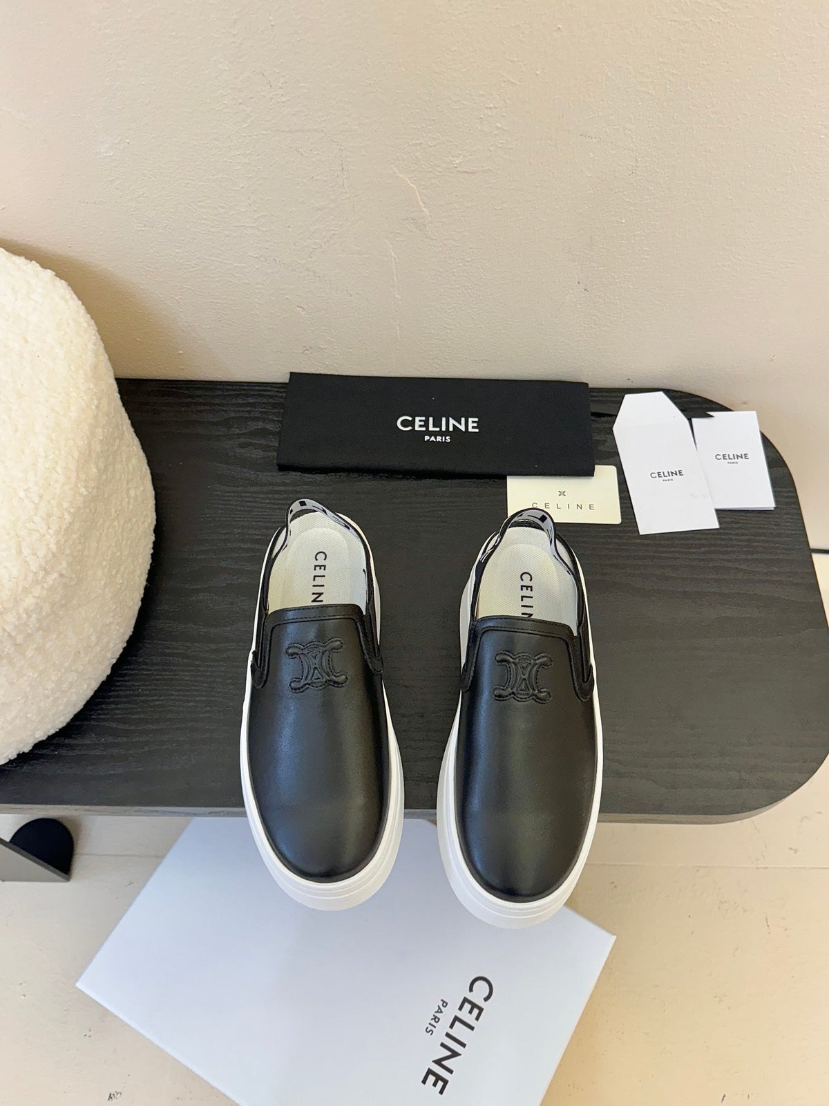 CELINE Block Wedge Mule Black Calfskin 235720