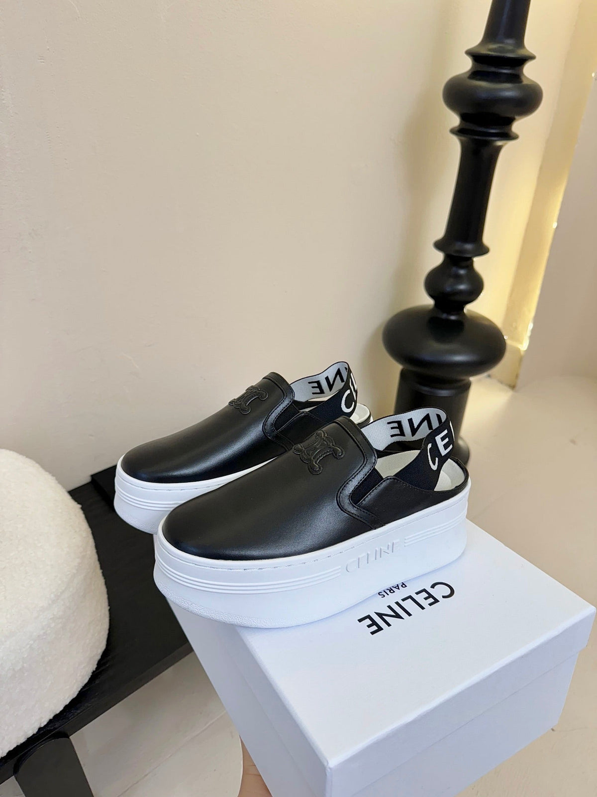 CELINE Block Wedge Mule Black Calfskin 235720
